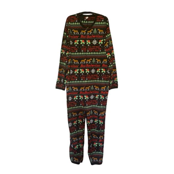 Budweiser men's size XL one piece clydesdales beer holiday Christmas pajamas pjs - Picture 2 of 12